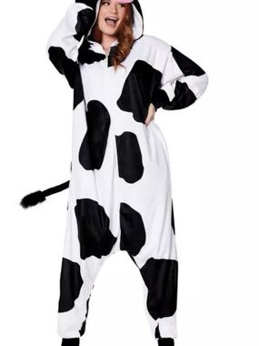 Spirit Cow-Print Hooded Women’s Jumpsuit - Black & White